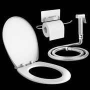 Plantex Hygienic Toilet Combo/Polypropylene Toilet Seat Cover/Self Adhesive Toilet paper holder/D- Shape Health Faucet Set with 1.20 meter hose Pipe for Toilet and Clamp (Chrome)
