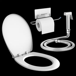 Plantex Hygienic Toilet Combo/Polypropylene Toilet Seat Cover/Self Adhesive Toilet paper holder/D- Shape Health Faucet Set with 1.20 meter hose Pipe for Toilet and Clamp (Chrome)