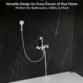 Plantex Pure Brass 3 In 1 Wall Mixer for Bathroom with L-Bend Provision for Overhead and Hand Shower/Water Saving Nozzle for Mixer Tap with Brass Wall Flange (Aq-1419-Chrome)