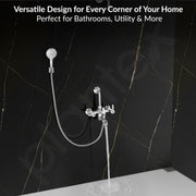 Plantex Pure Brass 3 In 1 Wall Mixer for Bathroom with L-Bend Provision for Overhead and Hand Shower/Water Saving Nozzle for Mixer Tap with Brass Wall Flange (Aq-1419-Chrome)