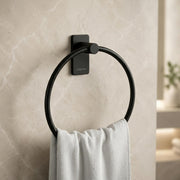 Plantex Self-Adhesive Towel Holder in Bathroom/Stainless Steel Towel Ring for Wash Basin/Round Towel Hanger for Wall- Pack of 1 (APS - 5000, Black)