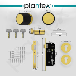 Plantex Brass Heavy Duty Door Lock/Main Door Mortise Lock Handle/Handle Set for Home/Office - Door Accessories- (APS-PT0010- Gold - Black)