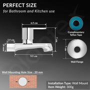 Plantex Pure Brass Bib Cock Water Tap for Bathroom with Water Saving Aerator/Wall Mount Tap for Wash Basin with Teflon Tape & Wall Flange (Chrome)