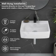 Plantex Ceramic Wall Hung Basin/Washbasin for Bathroom/Wall Mounted Wash Basin/Rectangle Sink for Home/Office (Bolt, White)