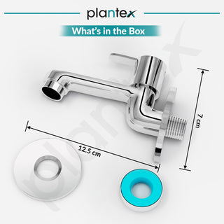 Plantex Long Body Bib Cock for Bathroom with Water Saving Aerator/Wall Mount Bib Tap with Wall Flange and Teflon Tape for Bathroom-7 Year Warranty (FLO-802-Chrome)
