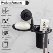 Plantex 304 Grade Stainless Steel 2in1 Soap Holder with Tumbler Holder/Bathroom Accessories - Daizy (Black)