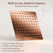 Plantex Stainless Steel Overhead Shower 8 x 8 inch with Water-Saving Technology/High pressure Rain Shower Head without Arm/Bathroom Shower -(Ultra Slim-PVD Rose Gold)