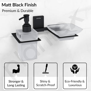 Plantex 304 Grade Stainless Steel Glass Soap Dish with Tumbler Holder/Soap Stand/Bathroom Accessories - Crystal (Black)