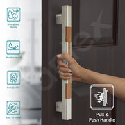 Plantex Main Door Handle/15 Inch Main Door Handle/Glass Door Handle/Wooden Door Handle/Pull-Push Door Handle/Door Accessories - Pack of 1 (S-605-Satin and Wood) - 3 Years Warranty
