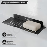Plantex Stainless Steel Double Soap Dish/Stand/Holder/Tray for Bathroom and Kitchen/Bathroom Accessories - Wall Mount (Black)
