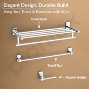 Plantex High Grade Stainless Steel Folding Towel Rack with Stainless Steel 304 Grade Darcy Bathroom Accessories Set 5pcs (Towel Rod/Napkin Ring/Tumbler Holder/Soap Dish/Robe Hook)