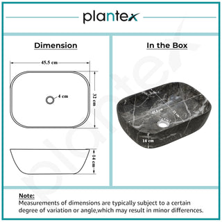 Plantex Ceramic Wash Basin for Bathroom/Hand Wash Sink/Black Countertop Basin/Tabletop Washbasin For Living Room (18x12.5x5.5 Inch -Matt Black - Marble Finish)