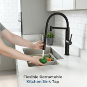 Plantex Brass Sink Tap for Kitchen Basin/360Ãƒâ€šÃ‚Â° Swivel Spout Kitchen Faucet with Double Handle| Spring Pull Out Tap for Kitchen Sink-(8982-Black)