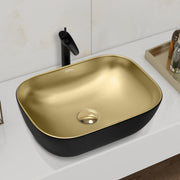Plantex Table Top Wash Basin for Bathroom/Rectangle Ceramic Basin/Countertop Vessel Sink Basin for Home/Office/Hotel (Black & Gold - 18 x 13 x 5 Inch)