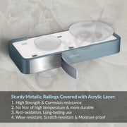 Plantex Aluminium and Acrylic Soap Holder with Tumbler Holder/Soap Dish with Toothbrush Holder for Bathroom/Soap Stand/Toothpaste Holder - (Grey and Milky White)