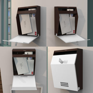 Plantex Letter Box with Key Lock/Suggestion Box for Office - Metal, Wall Mounted, Coffee & White