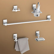 Plantex 304 Grade Stainless Steel Bathroom Accessories Set of 5 - Towel Rod/Hand Napkin Hanger for Wash Basin/Soap Case/Toothbrush Holder/Robe Hook - Darcy (Chrome)