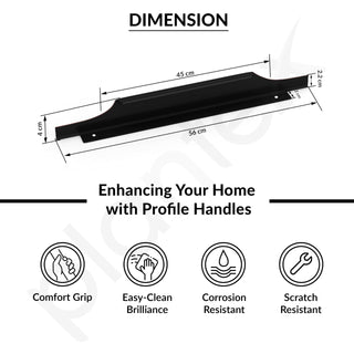 Plantex Profile Handle for Kitchen Cabinet/22 Inch Alluminium Drawer Profile Handle/Wardrobe Pull Handle for Home/Office/Hotel - Pack of 5 (Black)