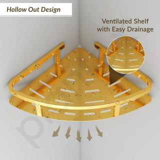 Plantex 304 Stainless Steel Corner/Bathroom Shelf/Kitchen Shelf/Wall Mount - Pack of 2 (PVD Gold,9x9 Inches)