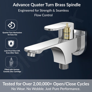 Plantex Two Way Bib Cock Taps Compatible for Washing Machine with Water Saving Nozzle Attachment/2 in 1 Bib Tap with Brass Wall Flange and Teflon Tape- (Orna-Chrome)