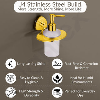 Plantex J4 Stainless Steel Liquid Soap Dispenser/Shampoo Dispenser for Wash Basin/Hand Wash Dispenser Wall Mounted/Bathroom Accessories (PVD Gold Finish) Angel