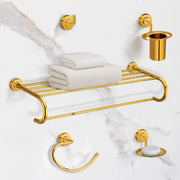 Plantex 304 Grade Stainless Steel Bathroom Accessories Set of 5 - Towel Rack/Napkin Ring/Soap Dish/Toothbrush Holder/Robe Hanger - Daizy (Golden)