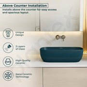 Plantex Wash Basin for Bathroom/Ceramic Basin/Rectangle Tabletop Basin/Hand Washbasin for Home/Restaurant - (18 x 13 x 5 inch -Pine Blue)