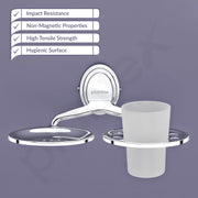 Plantex Stainless Steel 304 Grade 2 in1 Soap Dish with Tumbler Holder/Soap Stand/Tooth Brush Holder/Bathroom Accessories (Cubic - Chrome)