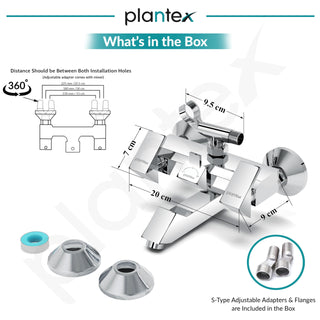 Plantex Pri-317 Pure Brass Telephonic Wall Mixer with Crutch Arranging of Hot & Cold Water with Water Saving Nozzle for Bathroom and Brass Wall Flange (Chrome)