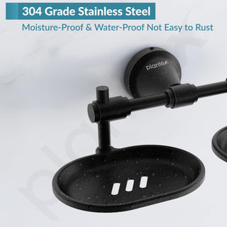 Plantex 304 Grade Stainless Steel Dual Soap Dish for Bathroom/Soap Stand/Wall Mounted Soap Holder for Bathroom Accessories Niko (Black)
