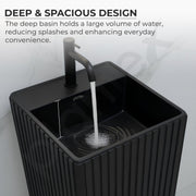 Plantex Pedestal Wash Basin/Acrylic Resin & Quartz Free Standing Wash Basin/Square Basin for Bathroom/Home/Office/Hotel - (10049, Black)