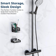 Plantex Self Adhesive Soap Dish with Tumbler Holder/Stainless Steel Soap Holder/Tooth Brush Stand for Bathroom Accessories (Black, Combo)