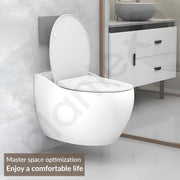 Plantex Ceramic Rimless Wall Hung Commode/Western Commode for Toilet/Rimless Washdown Flush with  Soft Closing Toilet Seat Cover - P Trap Outlet (1181,White Glossy)