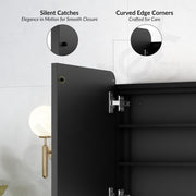 Plantex Steel bathroom mirror cabinet with LED/Bathroom Organiser/Double Door Rectangle Cabinet/Shelf for Wall with Mirror (32x24 Inch-Black)