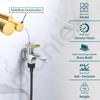 Plantex Two Way Bib Cock Taps Compatible for Washing Machine with Water Saving Nozzle Attachment/2 in 1 Bib Tap with Brass Wall Flange and Teflon Tape- (Orna-Chrome)