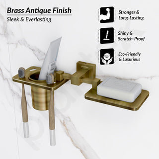 Plantex 304 Grade Stainless Steel 2in1 Soap Dish with Tooth Brush Holder/Soap Stand/Tumbler Holder/Bathroom Accessories - Wall Mount (Brass Antique)