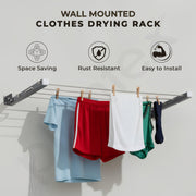 Plantex GI Steel Foldable Wall Mount Cloth Drying Stand with 30 Ft Rope/Wall Hanging Clothes Dryer Rack for Indoor & Outdoor Use/Space-Saving Design for Laundry or Utility Room – Grey
