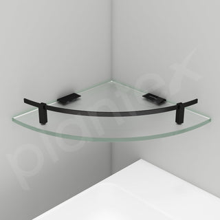 Plantex Frosted Corner Glass Shelf for Bathroom/Kitchen, Wall Mounted With Black Railings and Brackets - Premium Bathroom Accessory (9x9 Inches, Pack of 1)