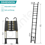 Plantex 3.8m (12.5 ft.) Portable and Compact Aluminium Telescopic Ladder with Removable Hooks/Foldable Multipurpose Ladder for Home & Outdoor Use/2 Years of Warranty By Plantex/EN131 Certified-(Black)