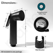 Plantex Jet Spray for Toilet/ABS Health Faucet with 1 Meter Shower Hose Pipe and Wall Hook/Health Faucet Set for Bathroom/Hand Gun for Toilet - (Black)