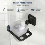 Plantex 304 Grade Stainless Steel Tumbler Holder for Bathroom/ABS Tooth Brush Stand/Bathroom Accessories - Squaro (Black)