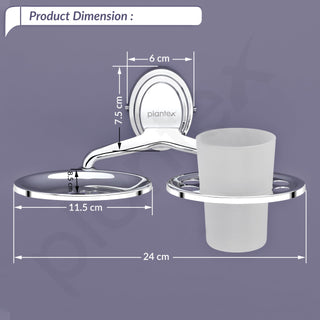 Plantex Stainless Steel 304 Grade 2 in1 Soap Dish with Tumbler Holder/Soap Stand/Tooth Brush Holder/Bathroom Accessories (Cubic - Chrome)