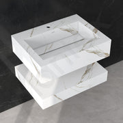 Plantex Floating Vanity/Slab Tile Vanity with Washbasin for Bathroom/Wall Mount Cabinet with Sink - (Culcutta Gold - 60 X 45 cm)