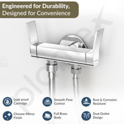 Plantex Brass 2 Way Angle Cock/2 in 1 Angle Valve with Wall Flange for Bathroom/Divine Dual Contro - Pack of 1 (1507, Chrome)