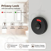 Plantex Bathroom Indicator with Lock/Stainless Steel Red and Green Indicator Keyless Door Lock/Round Toilet Partition Door Lock - Pack of 1 (Black)