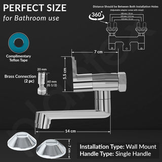 Plantex Pure Brass Non Telephonic Wall Mixer with Water Saving Faucet/Mixer Tap for Bathroom with Brass Wall Flange and Teflon Tape-7 Year Warranty (Pac-1816-Chrome)