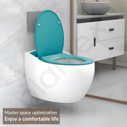 Plantex Imported Ceramic Commode Toilet/ Wall Hung Commode /Rimless Washdown Flush Western Toilet with Soft Closing Toilet Seat - P Trap Outlet (1184, Ocean Blue)
