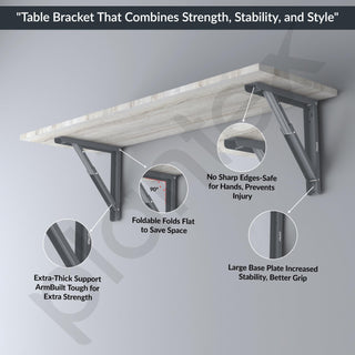 Plantex Heavy Duty 12 Inch Foldable Table Bracket/GI Steel Multipurpose Shelf Bracket/Space Saving Wall Bracket/Folding Bracket for Home & Office - Pair of 1 (Grey)