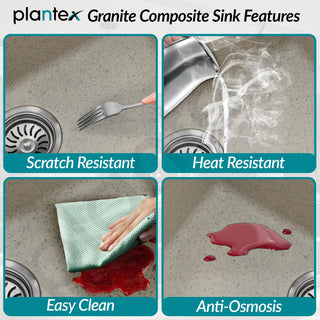 Plantex Matt Quartz Sink For Kitchen/UV Protected Kitchen Sink/Granite Single Bowl Sink/Undermount/Topmount (Mosaic Grey - 24X18 Inches)