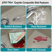 Plantex Matt Quartz Sink For Kitchen/UV Protected Kitchen Sink/Granite Single Bowl Sink/Undermount/Topmount (Mosaic Grey - 24X18 Inches)